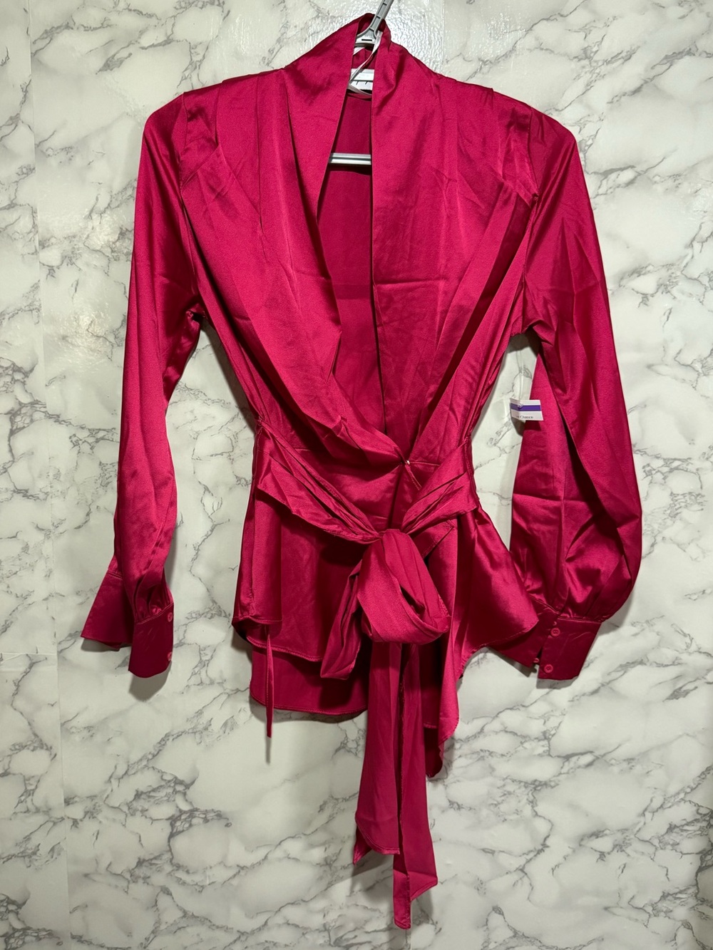 NEW Petal & Pup Fuchsia Satin Tie-Waist Blouse XS